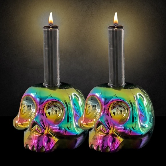 KILLSTAR Other - New In Box Killstar Pair of Rainbow Skull Candle Holders
